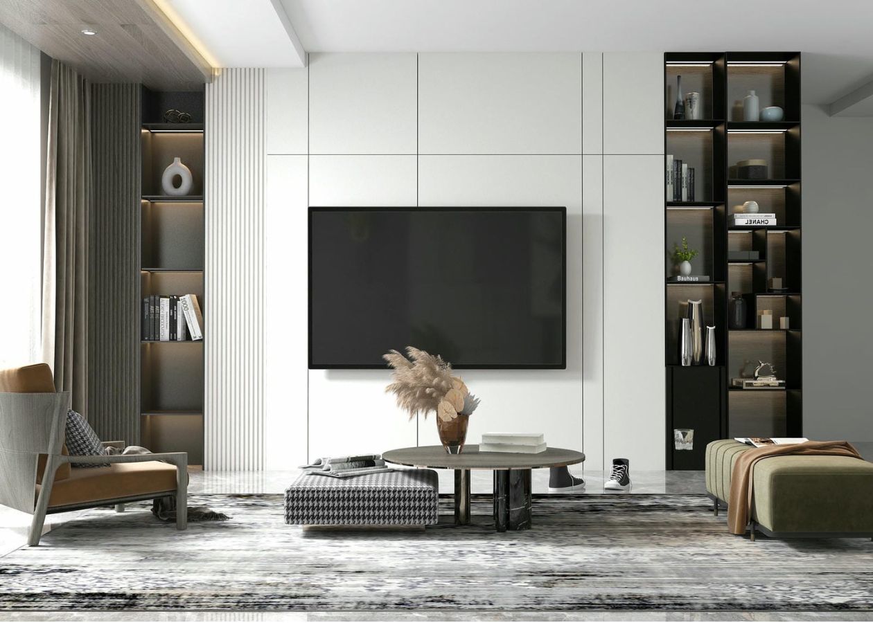Vách TV làm từ plywood uốn cong