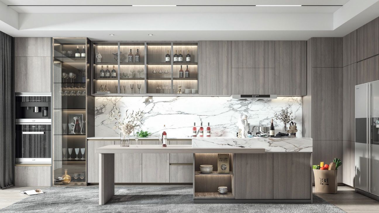 Bếp inox cánh kính tối giản Scandinavian