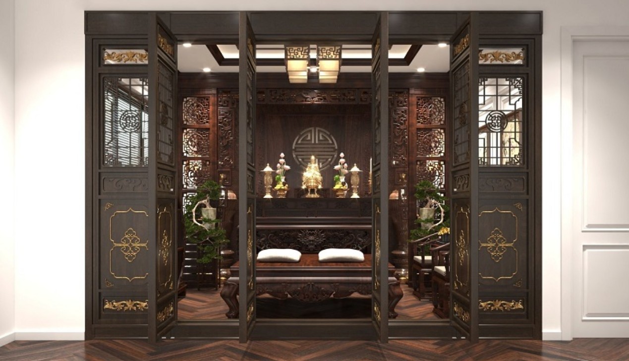 Cửa gỗ phòng thờ 4 cánh