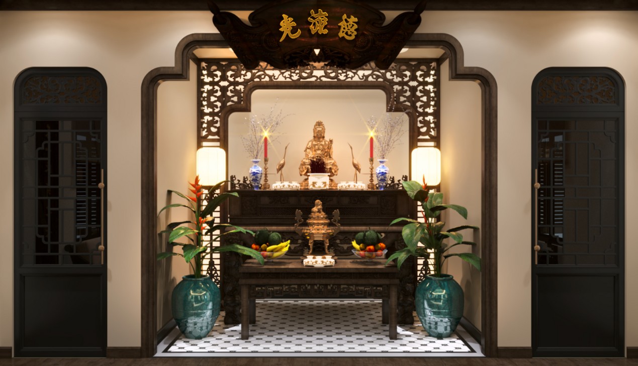 Cửa gỗ phòng thờ cổ điển