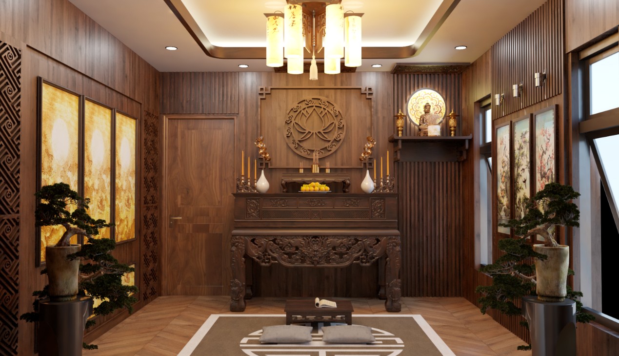 Cửa gỗ phong thủy cho phòng thờ
