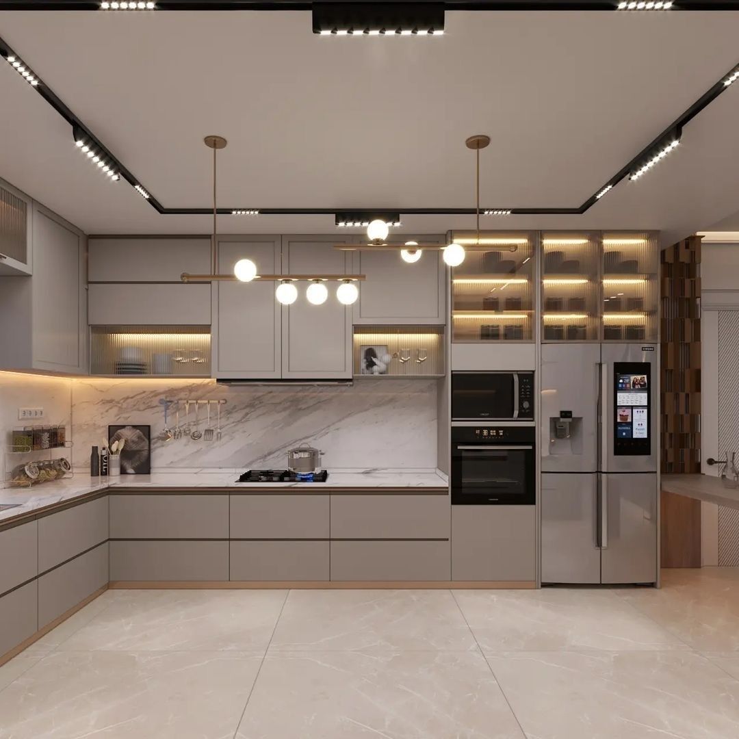Decor mẫu tủ bếp nhôm giả gỗ cho nhà phố
