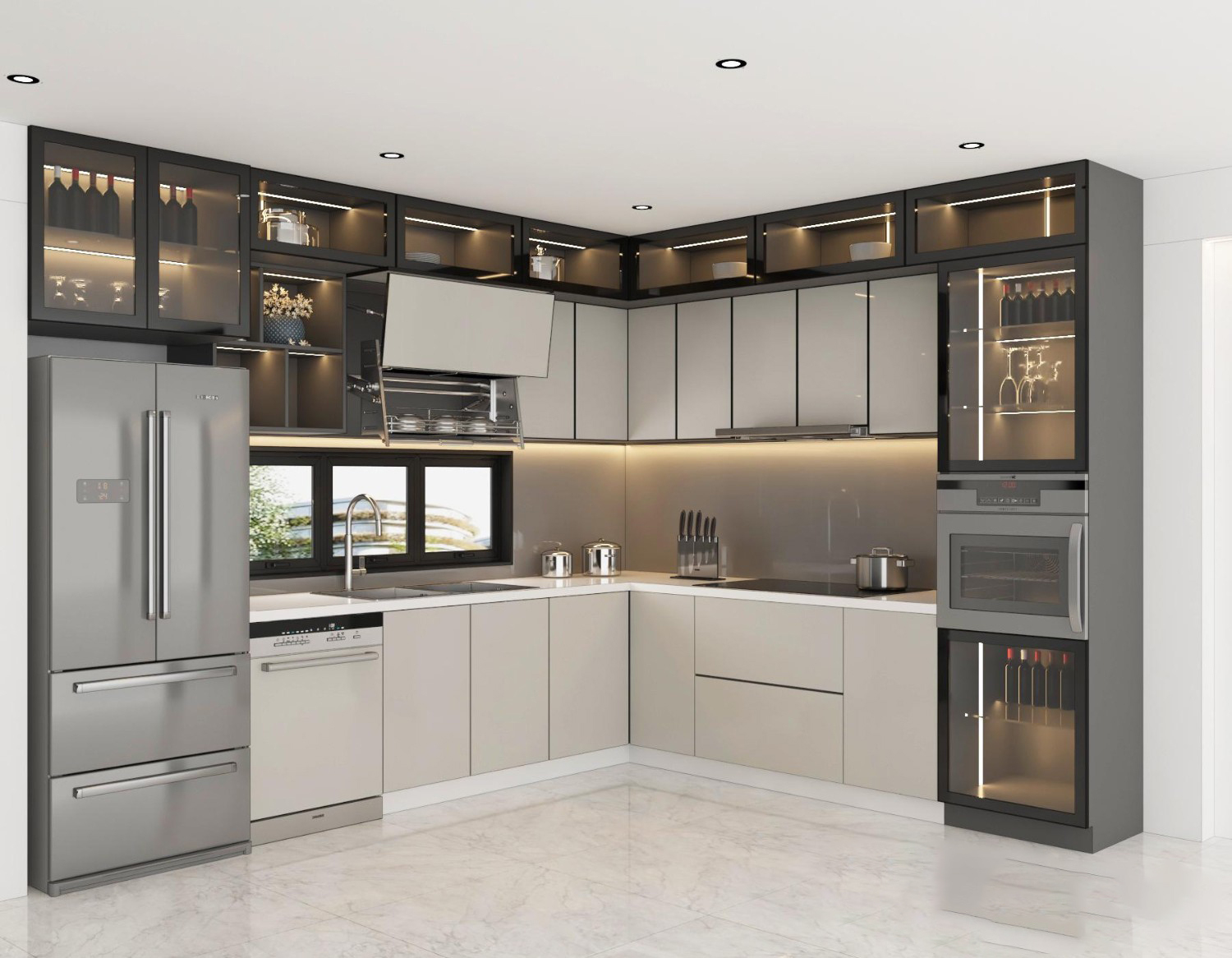 Decor tủ bếp nhôm kính