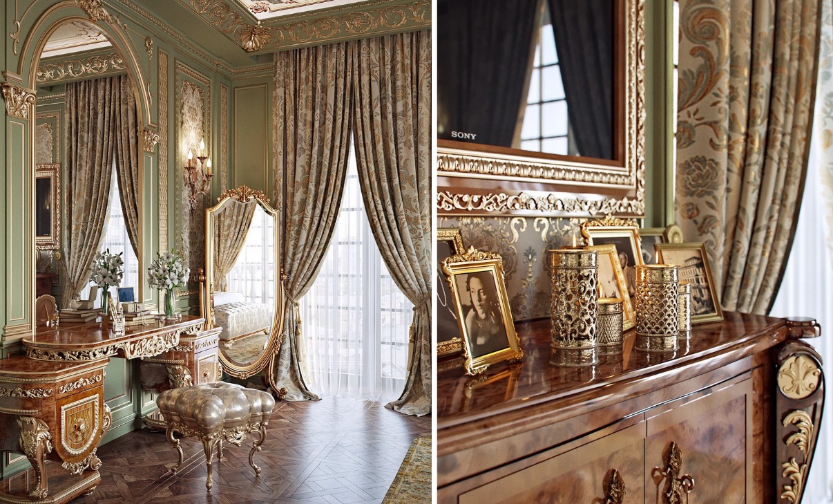 Gương trang trí Baroque viền mạ vàng cầu kỳ