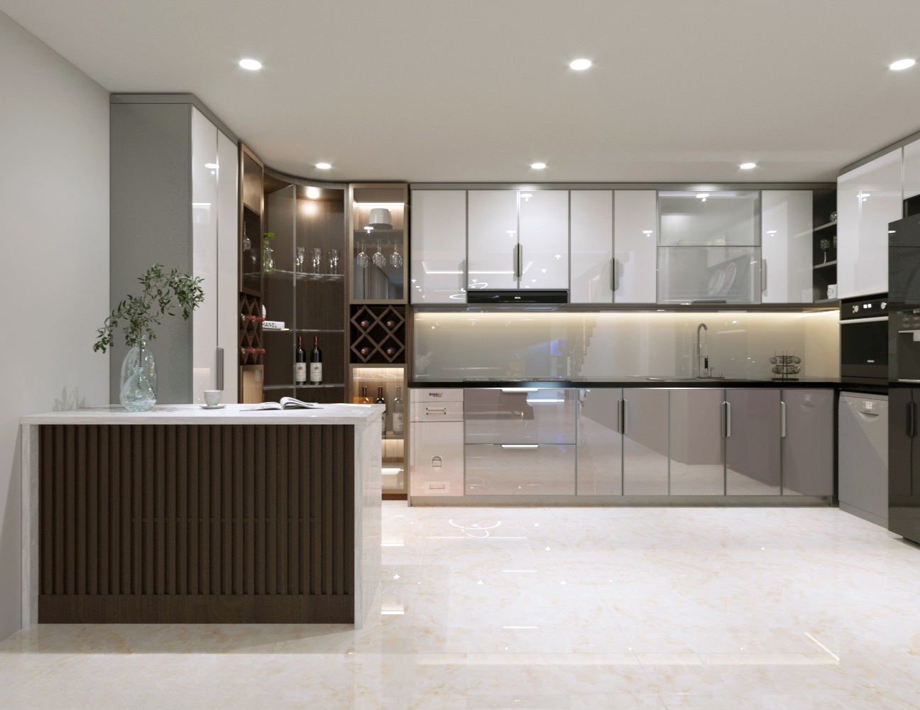 Kệ inox gắn cánh kính