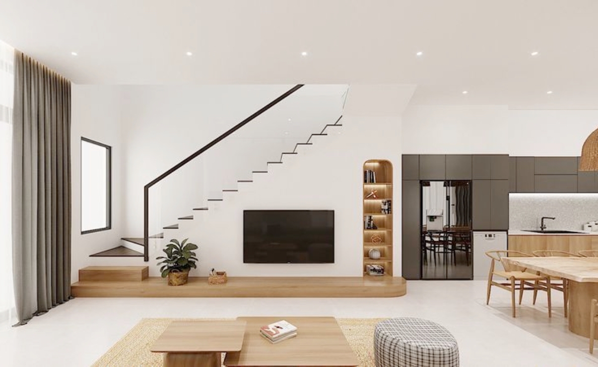 Kệ tivi gầm cầu thang đẹp gỗ tự nhiên