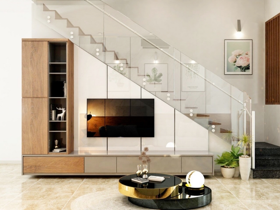 Kệ tivi gầm cầu thang đẹp hiện đại