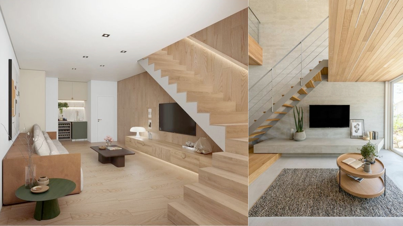 Kệ tivi gầm cầu thang đẹp minimalist
