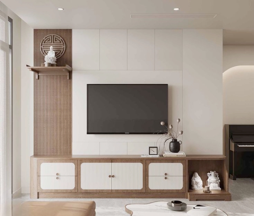 Kệ tivi kết hợp tủ bàn thờ nhỏ gọn