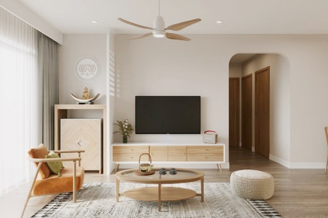 Kệ tivi kết hợp tủ trang trí bàn thờ đơn giản