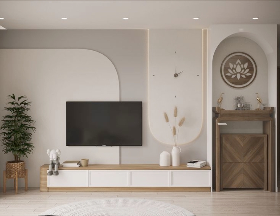 Kệ tivi kết hợp tủ trang trí bàn thờ gỗ sồi