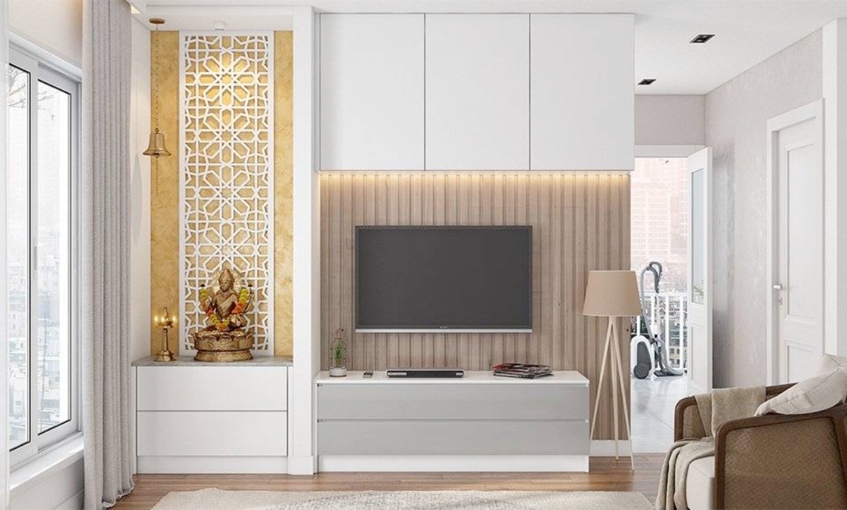 Kệ tivi kết hợp tủ trang trí bàn thờ ốp tường