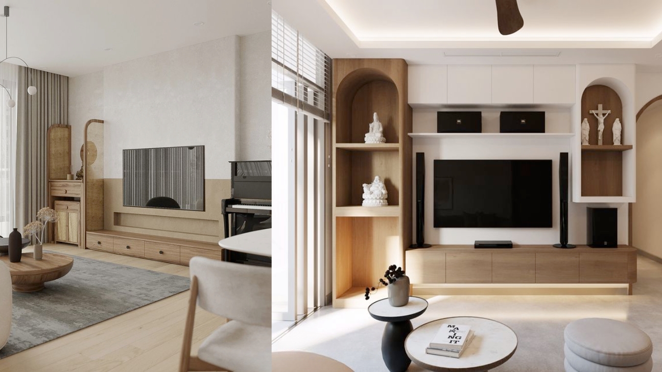 Kệ tivi kết hợp tủ trang trí bàn thờ riêng biệt