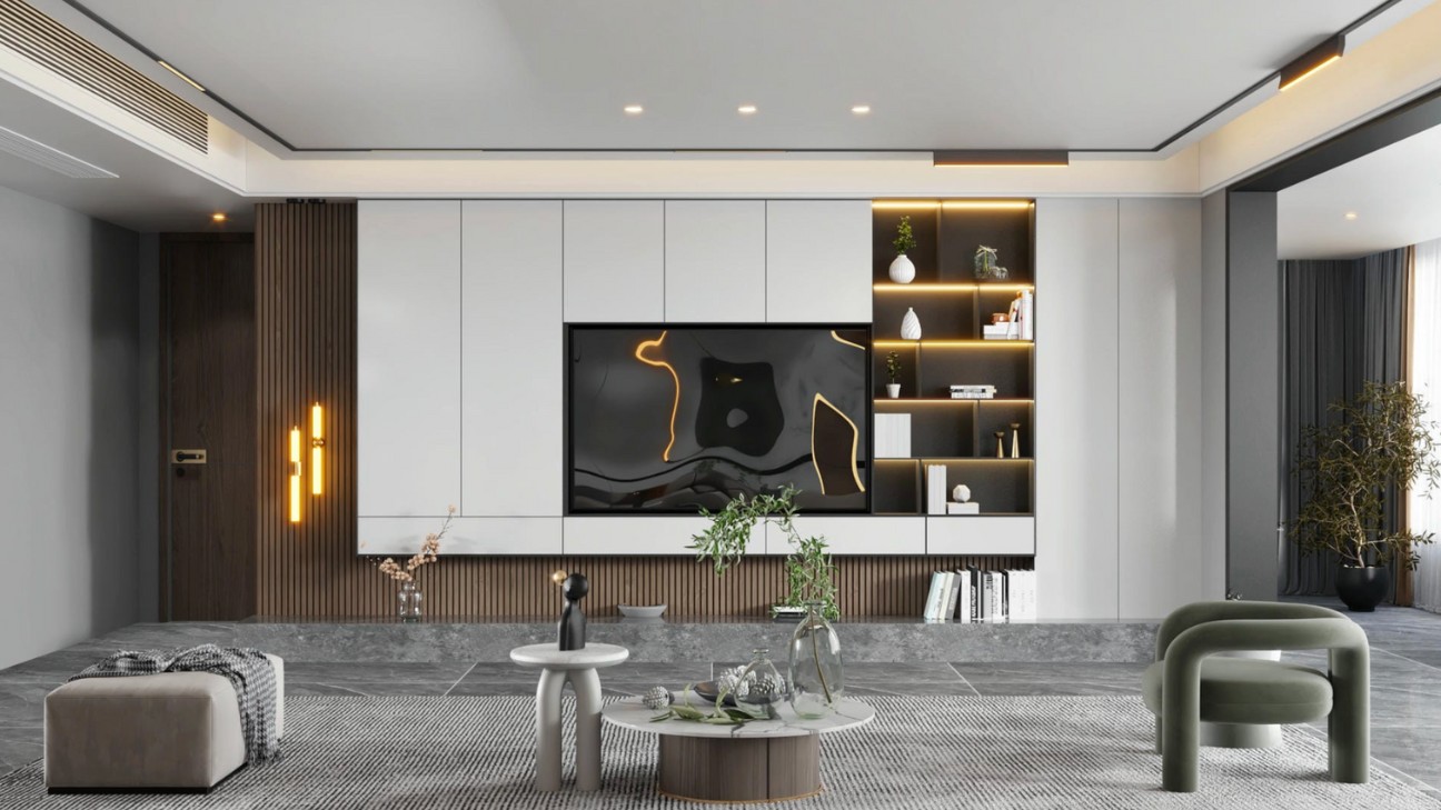 Kệ tivi ốp tường phòng khách cao cấp
