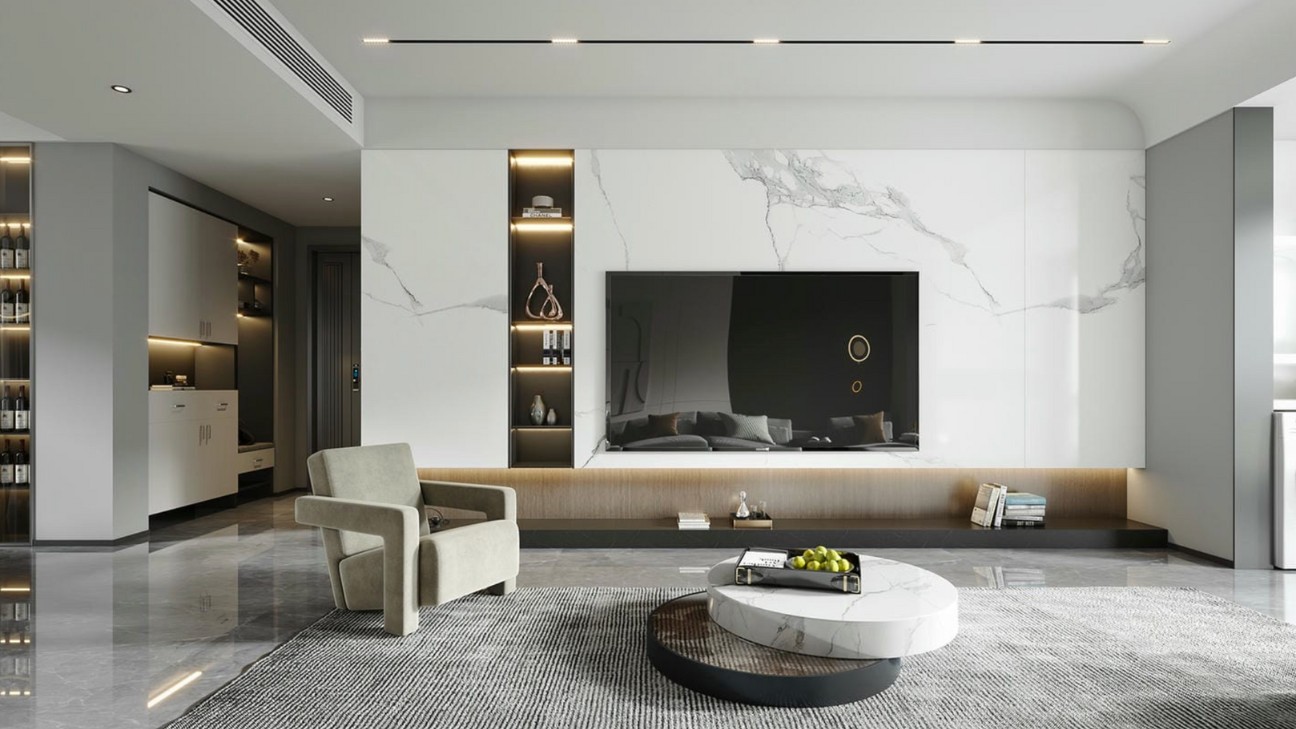 Kệ tivi ốp tường phòng khách đẹp thời thượng