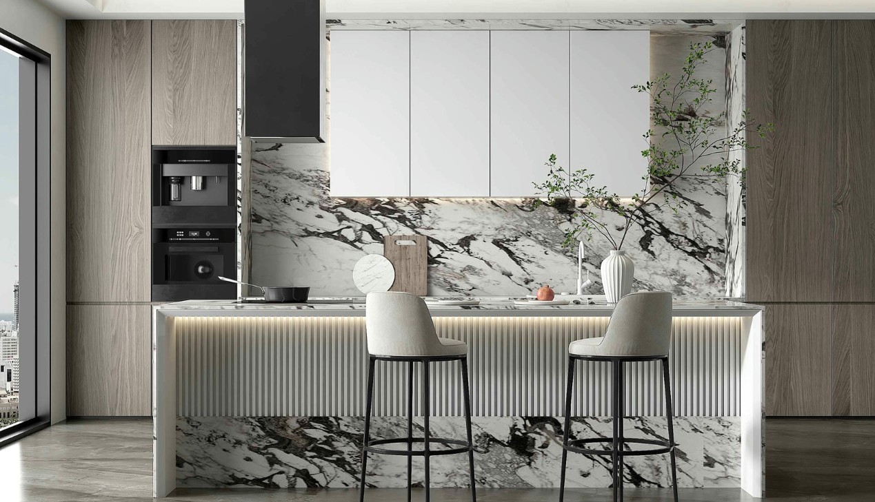Kết hợp tủ bếp và quầy bar phòng khách