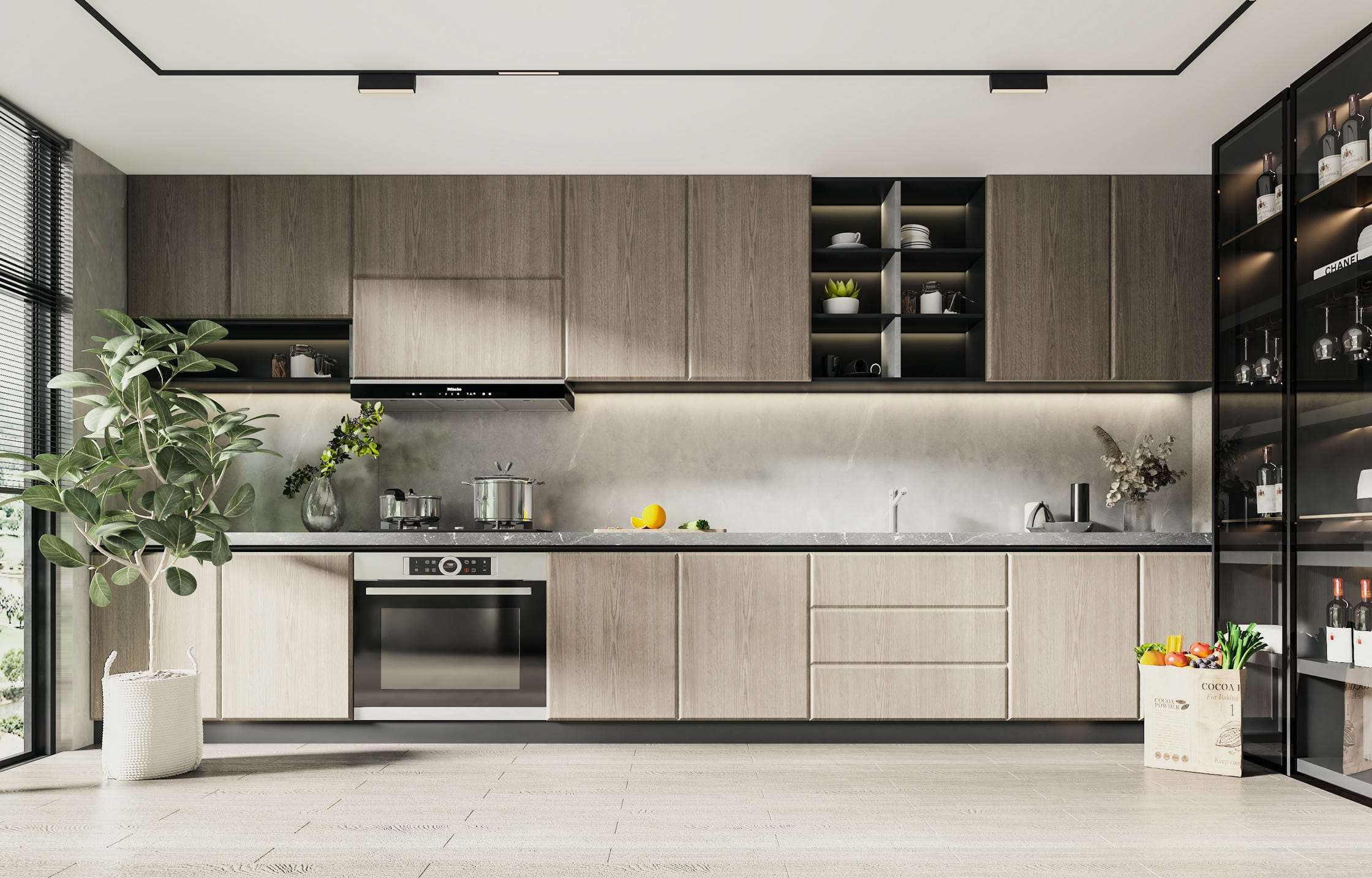 Khoảng cách giữa các tủ bếp chữ I phù hợp