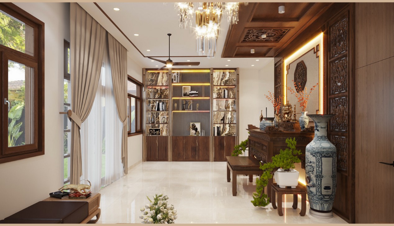 Kiểu cửa gỗ phòng thờ đơn giản