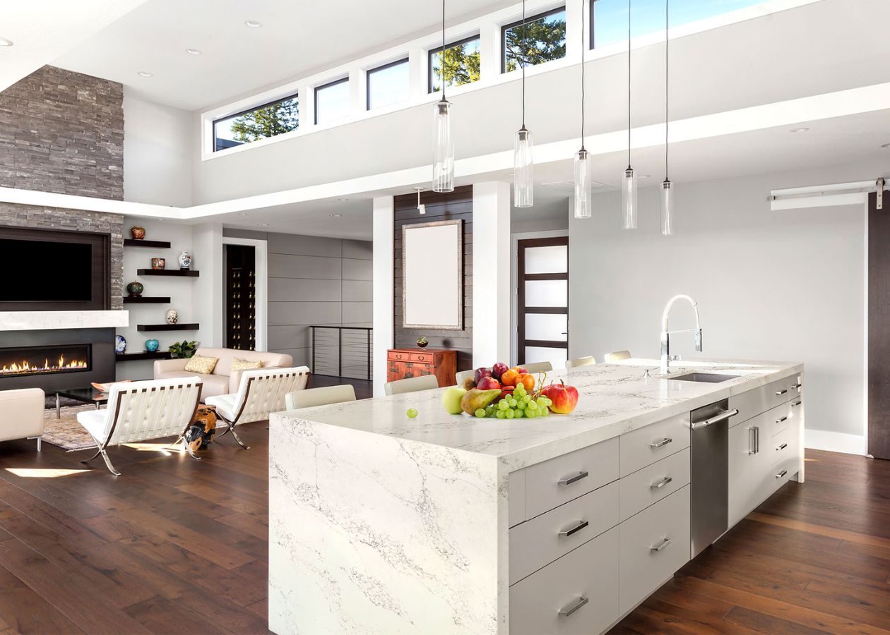 Mặt đá bếp trắng vân mây mang vẻ đẹp tinh tế