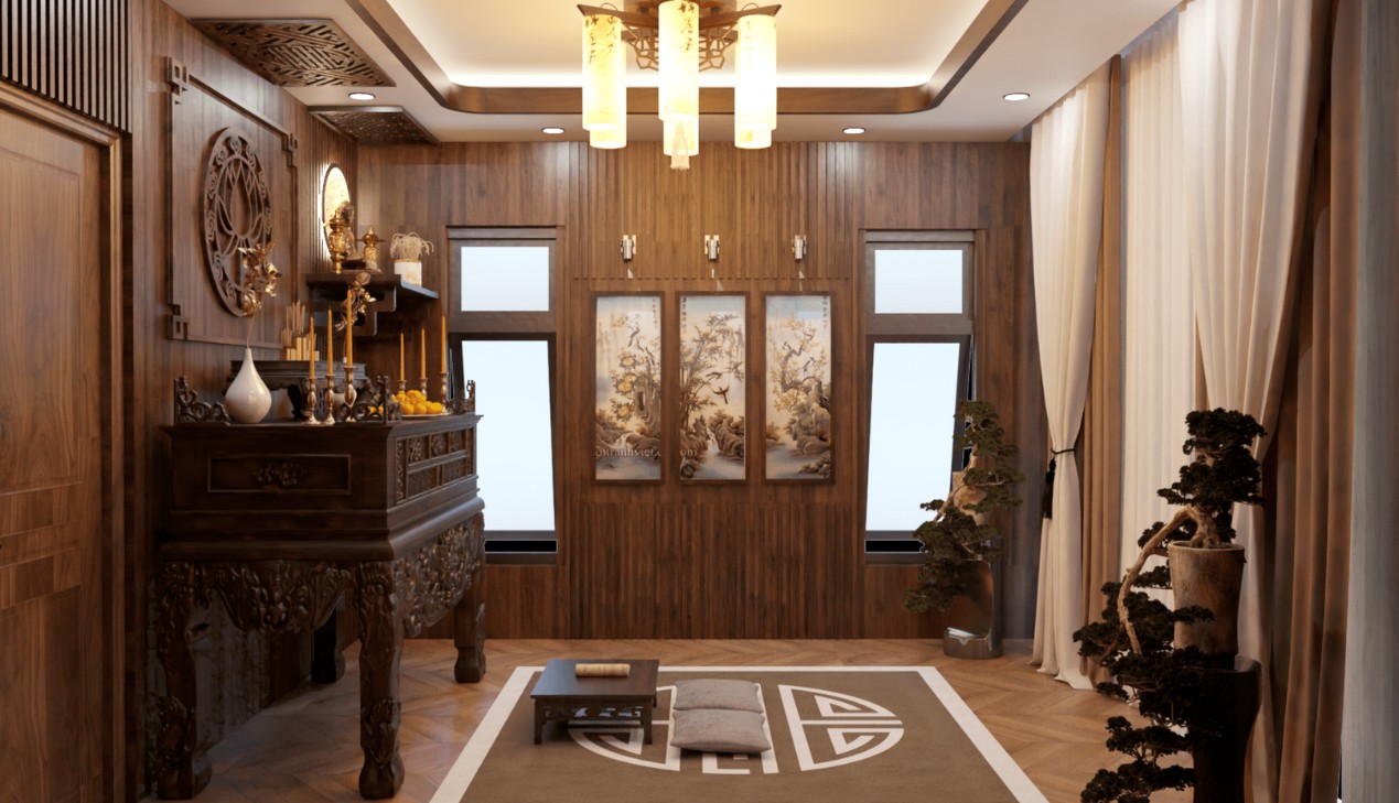 Mẫu cửa phòng thờ gỗ tự nhiên cao cấp