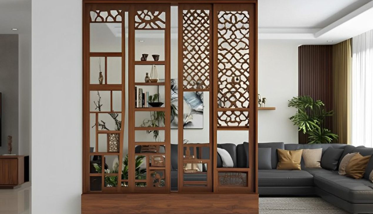 Mẫu kệ gỗ ngăn phòng khách