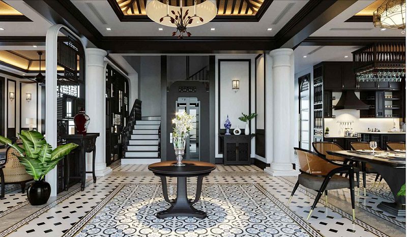 Mẫu nội thất phòng khách phong cách indochine