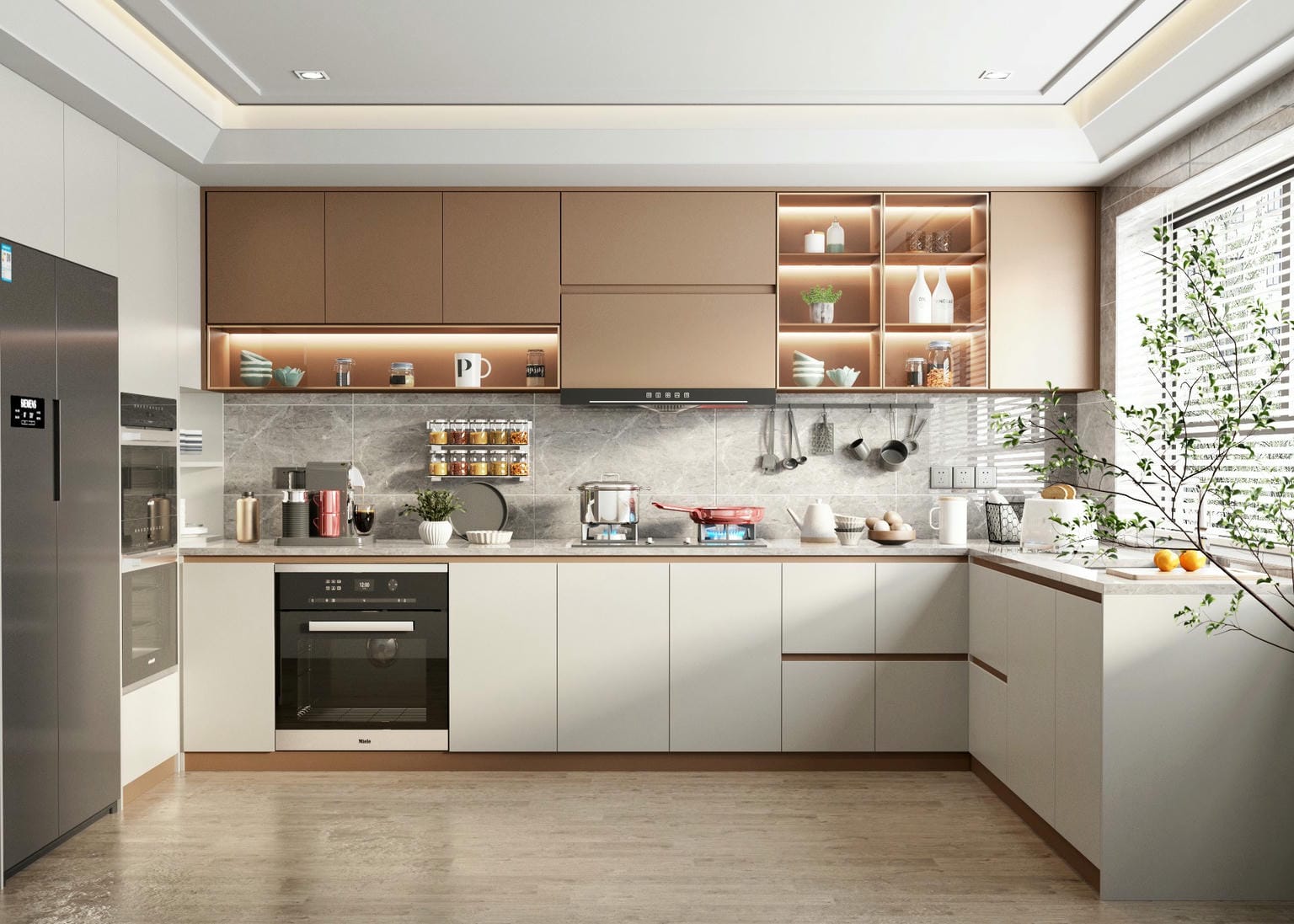 Mẫu tủ bếp giả gỗ mdf