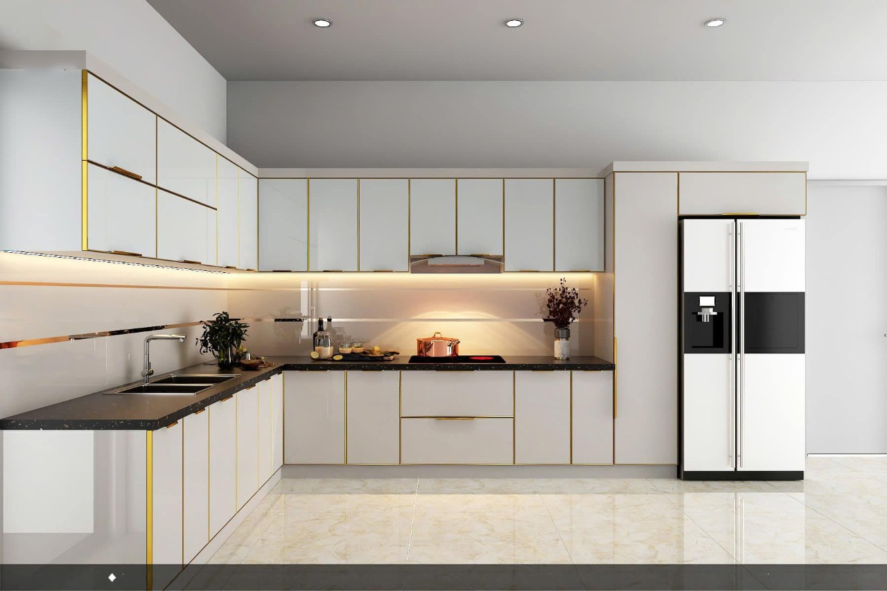 Mẫu tủ bếp hợp kim nhôm chữ L đẹp