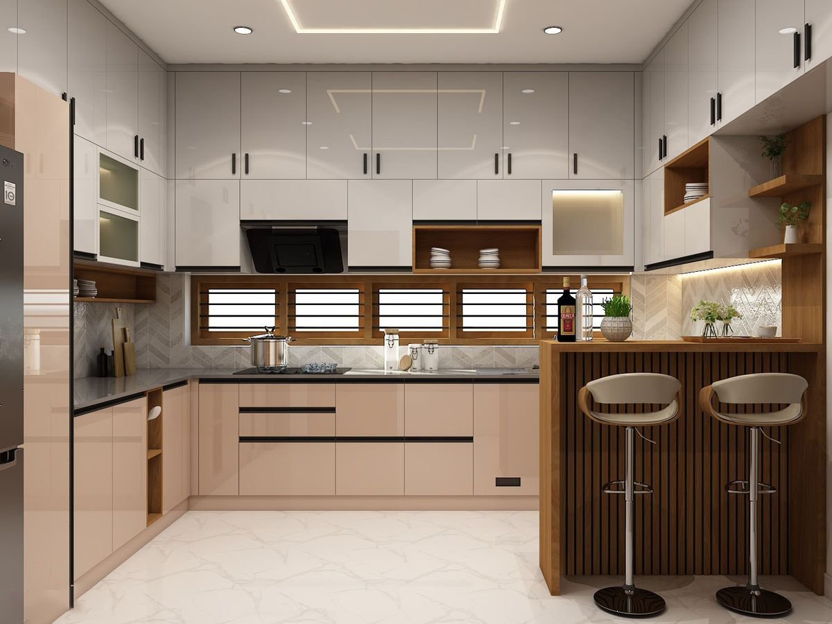 Mẫu tủ bếp hợp kim nhôm tiện nghi