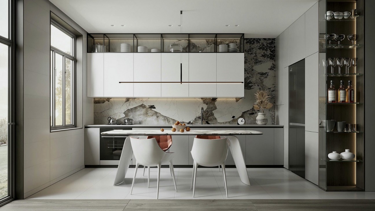 Mẫu tủ bếp inox cánh kính luxury đẳng cấp
