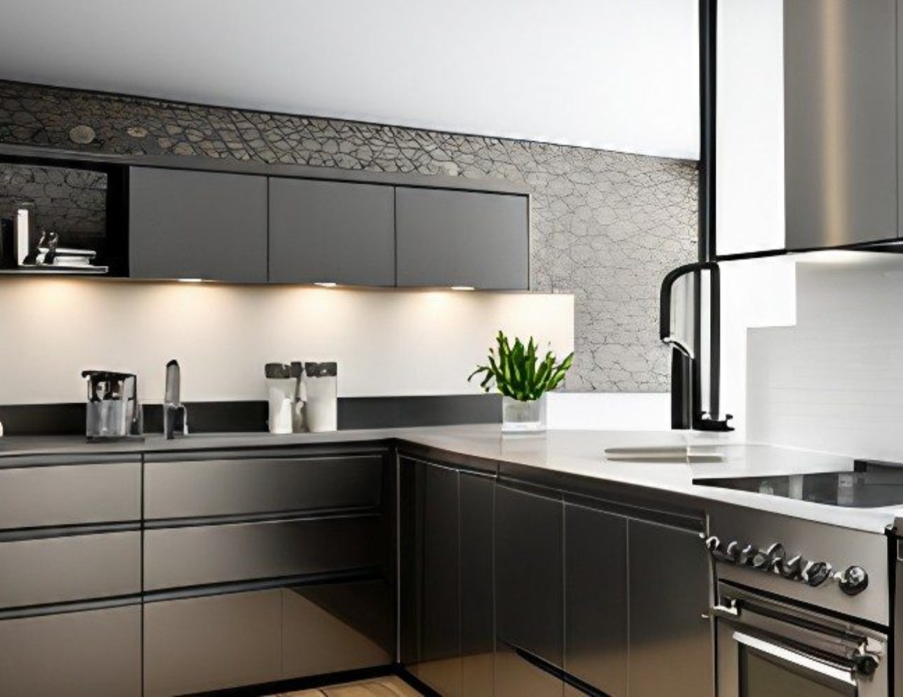 Mẫu tủ bếp inox chữ L