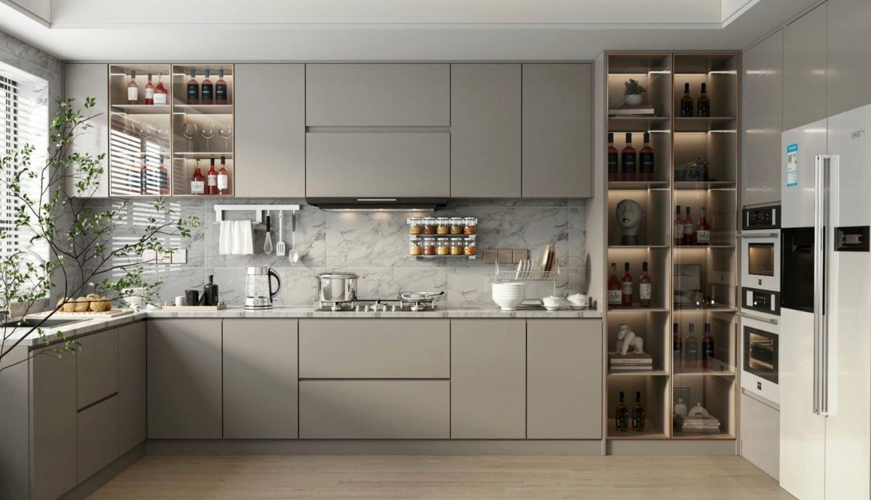 Mẫu tủ bếp khung inox cánh gỗ đẹp