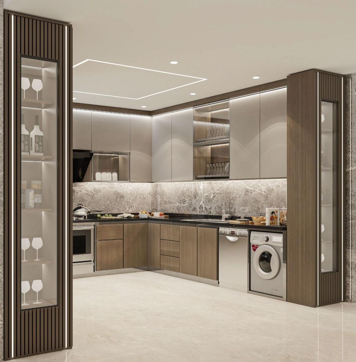 Mẫu tủ bếp nhôm giả gỗ đẹp