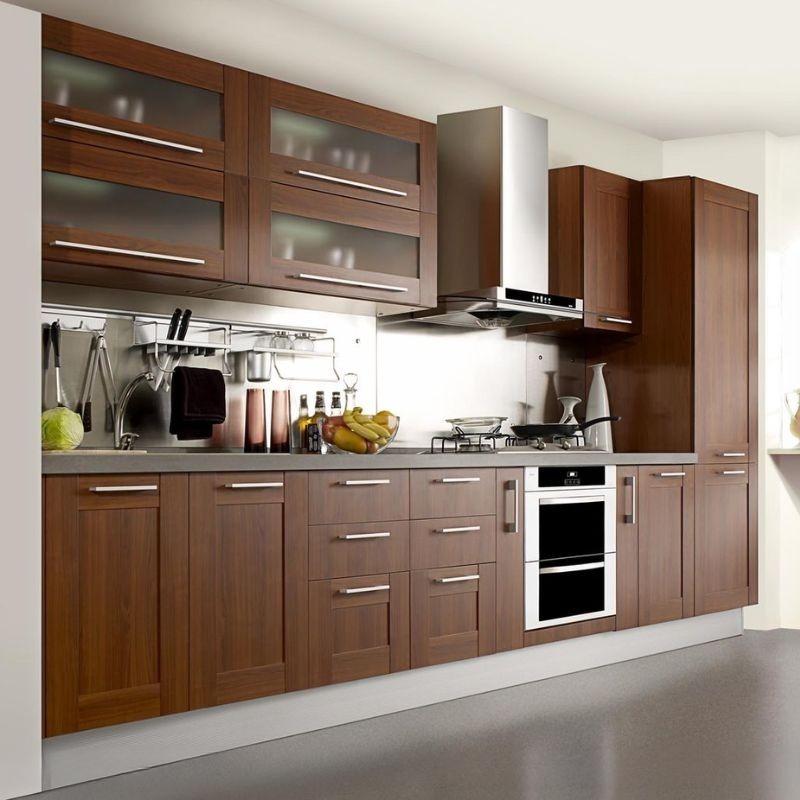 Mẫu tủ bếp nhôm giả gỗ
