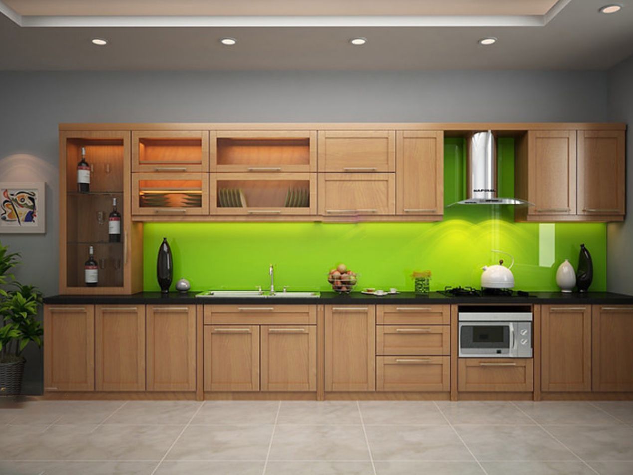 Mẫu tủ bếp nhôm giả gỗ