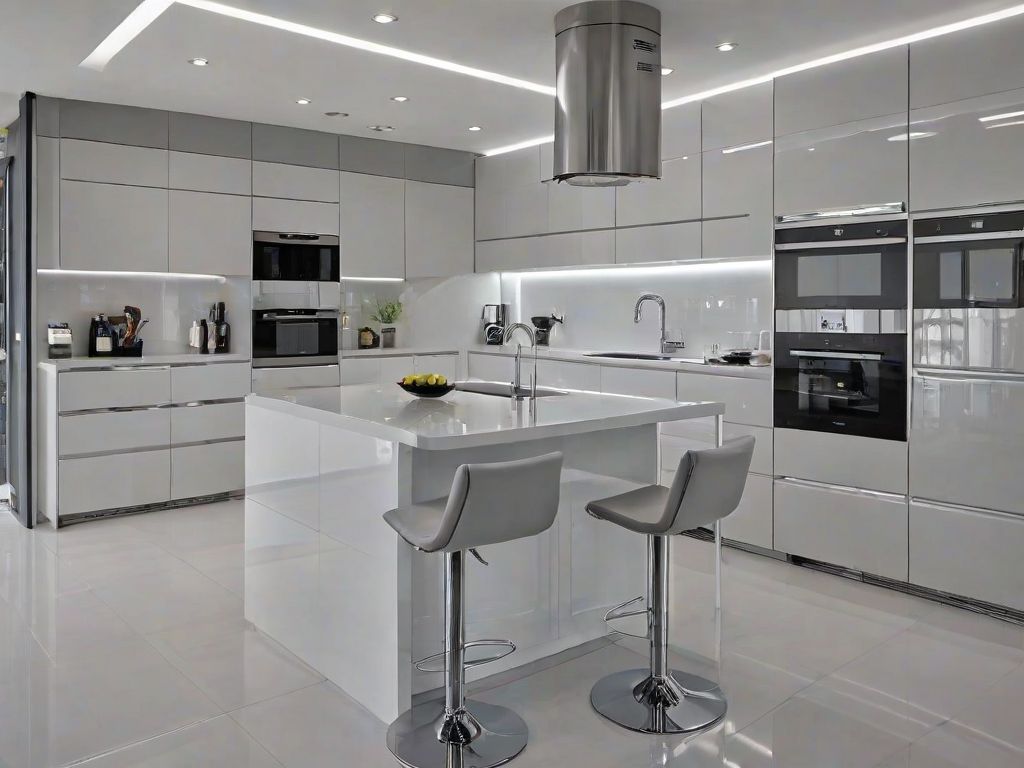 Mẫu tủ bếp nhôm kính cao cấp chữ L màu trắng