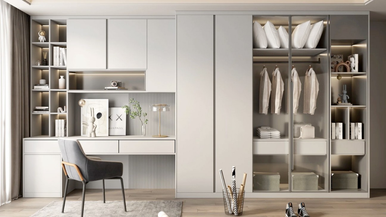 Mẫu tủ quần áo âm tường đẹp phong cách luxury