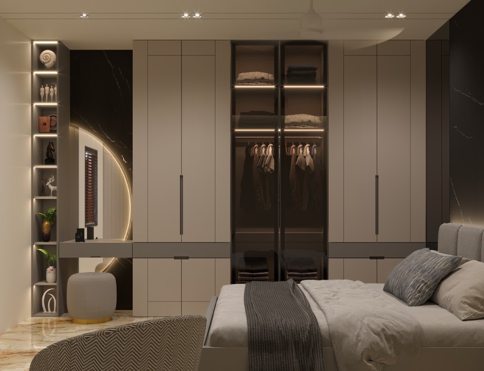 Mẫu tủ quần áo gắn tường đa chức năng