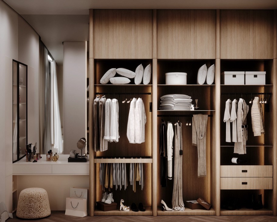 Mẫu tủ quần áo hiện đại với ngăn kéo tiện dụng