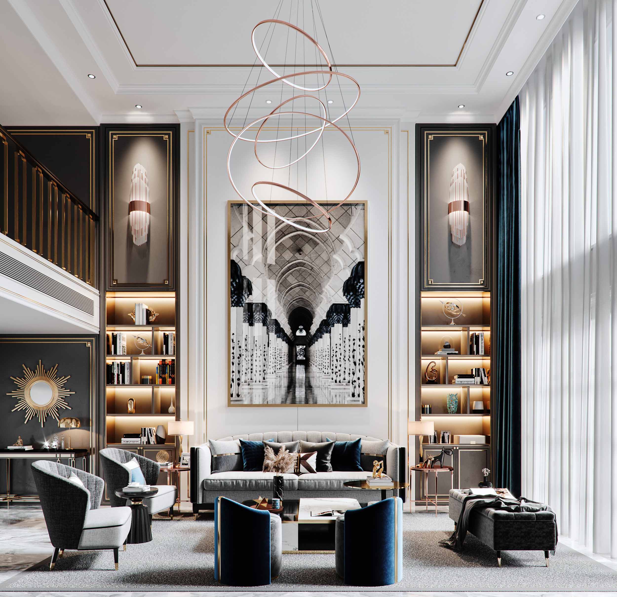 Nội thất phòng khách được thiết kế kiểu tân cổ điển Nội thất phòng khách được thiết kế kiểu tân cổ điển