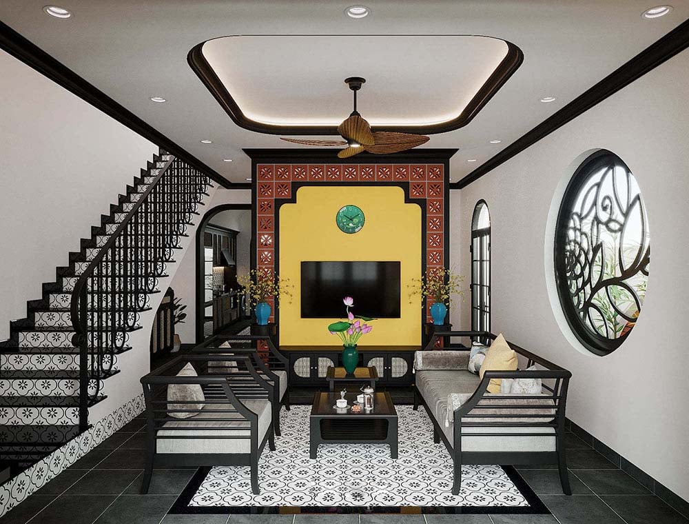 Nội thất phòng khách nhà kiểu indochine