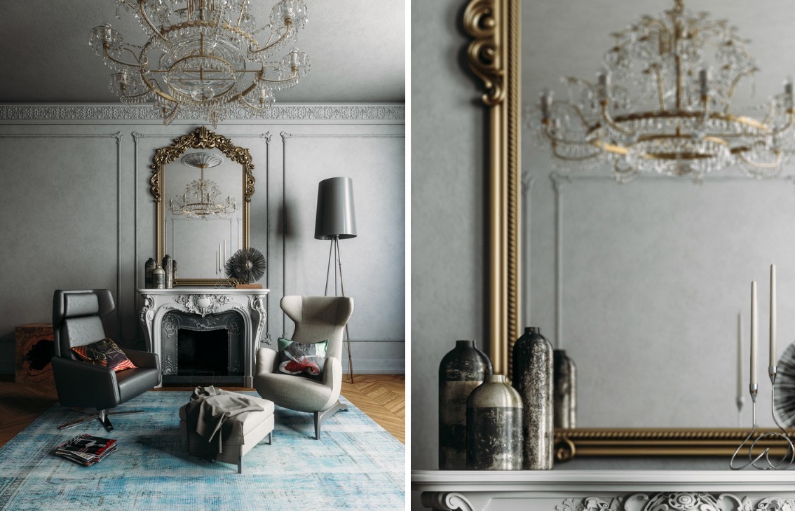 Phong cách thiết kế nội thất Baroque với đèn chùm pha lê lộng lẫy