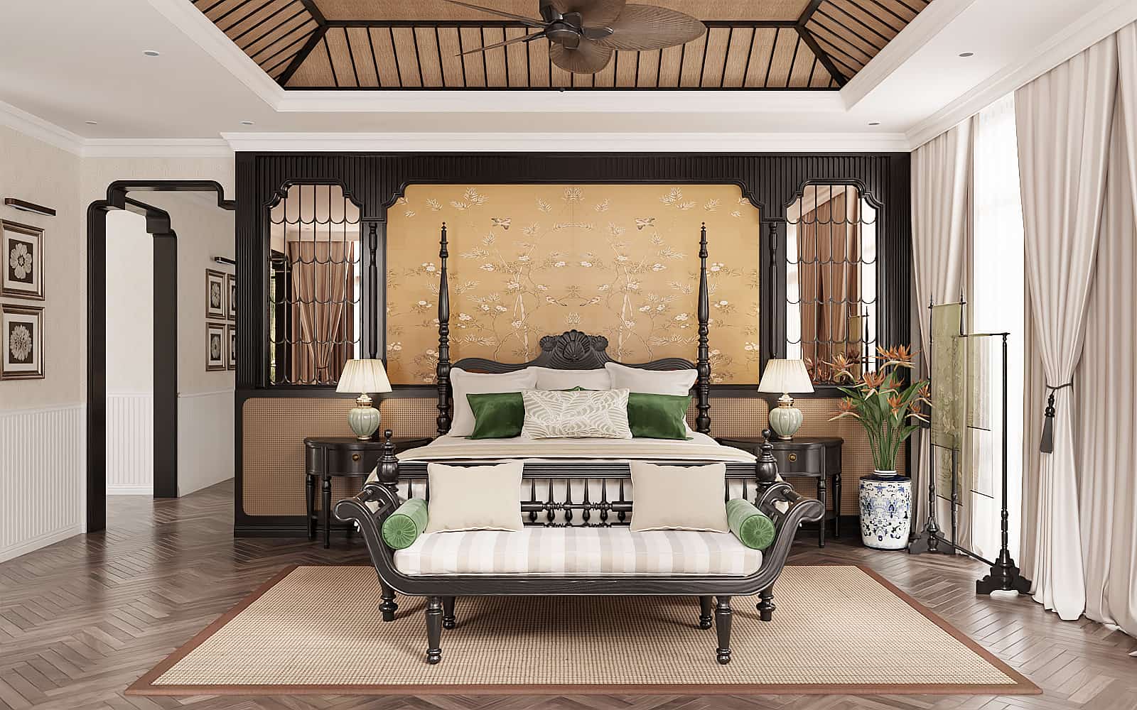 Phong cách thiết kế nội thất phòng ngủ kiểu indochine