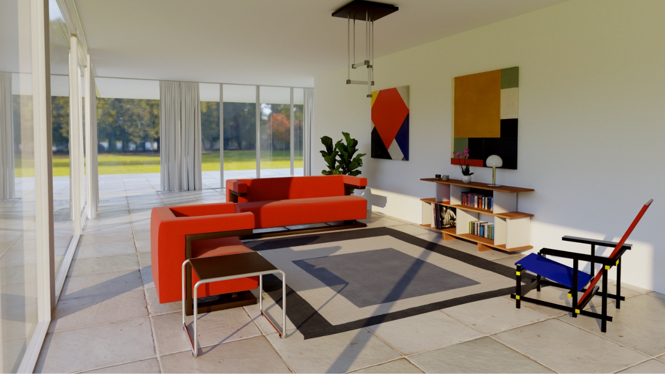 Phòng khách với thiết kế Bauhaus đơn giản mà tinh tế