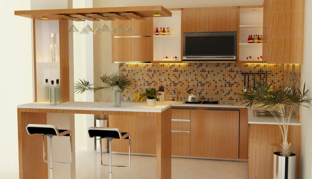 Tủ bếp kết hợp quầy bar mini