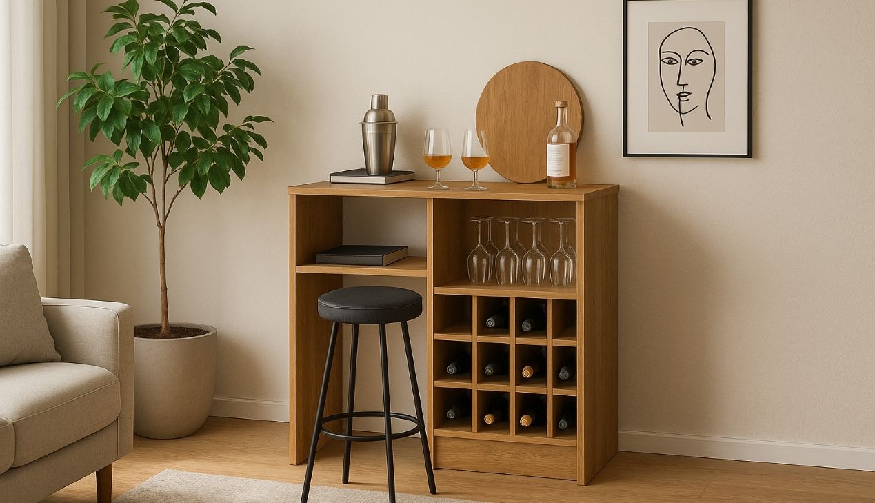 Quầy bar mini liền kệ tủ