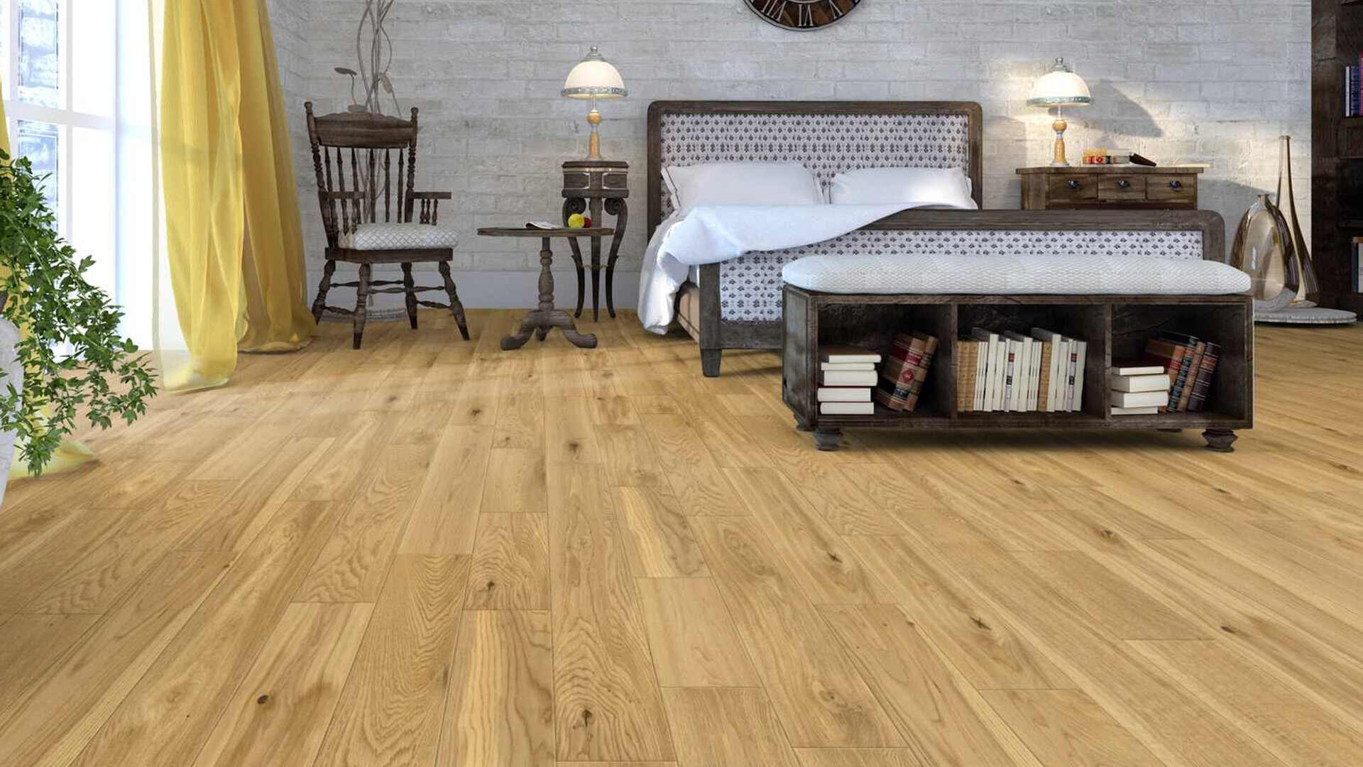 Sàn phòng ngủ gỗ sồi công nghiệp đẹp