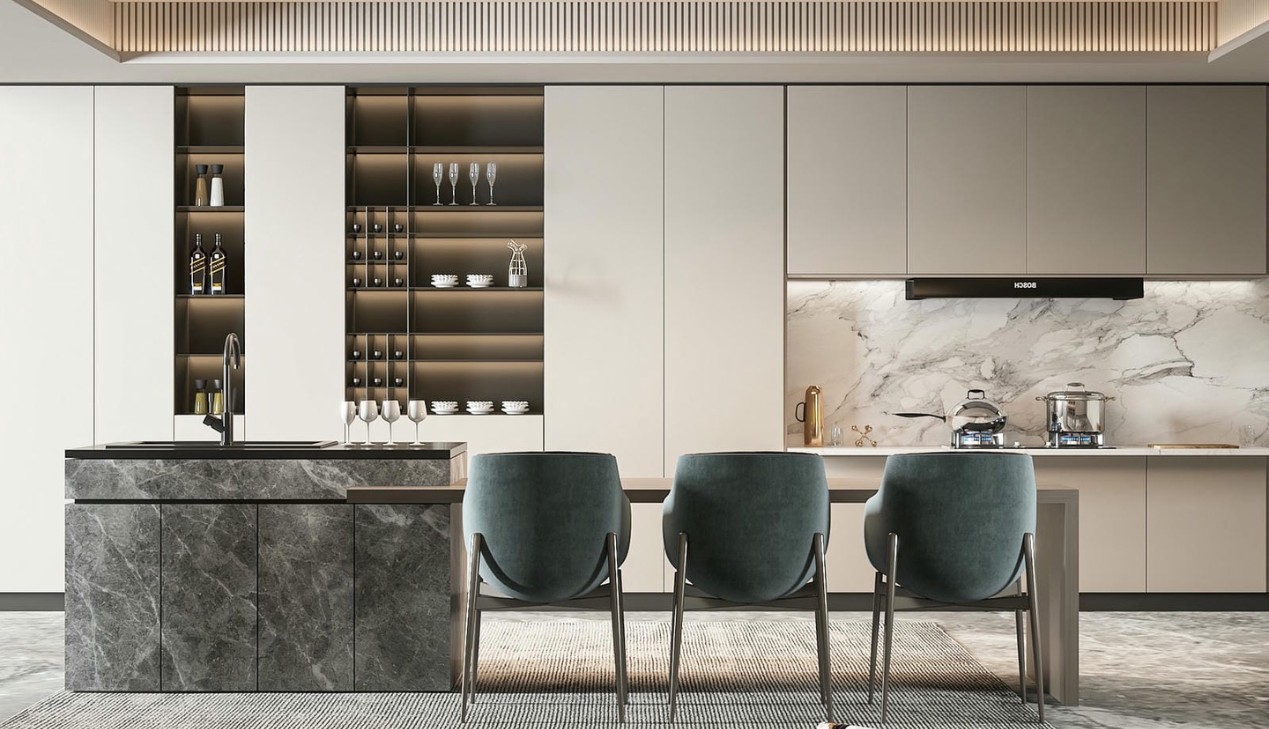 Thi công tủ bếp có quầy bar