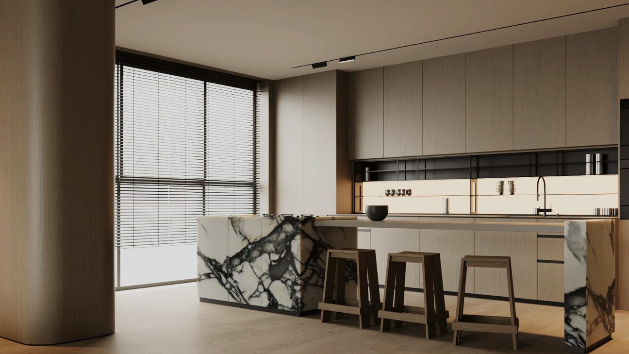 Thiết kế bếp tân cổ điển với mặt đá marble Thiết kế bếp tân cổ điển với mặt đá marble