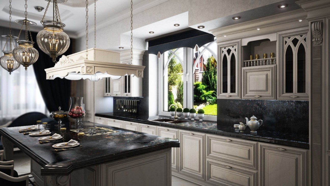 Thiết kế bếp tân cổ điển với tủ kho tiện dụng Thiết kế bếp tân cổ điển với tủ kho tiện dụng